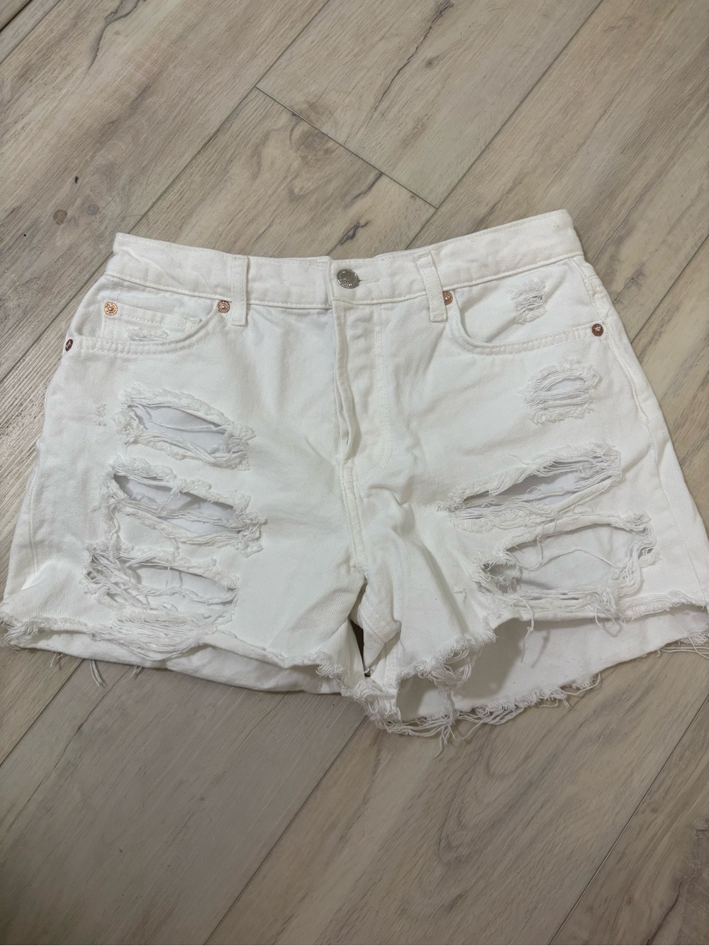 We The Free White Distressed Denim Shorts